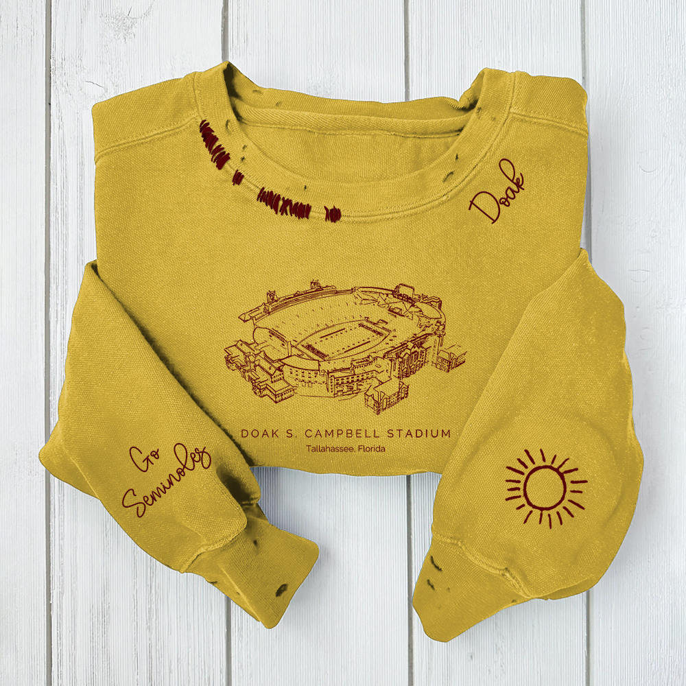 Doak S. Campbell Stadium - Florida State Seminoles Distressed Monogram Chain Stitch Sweatshirt - Vintage Fan Hoodie