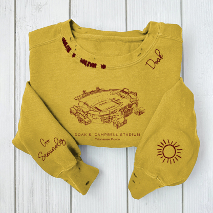 Doak S. Campbell Stadium - Florida State Seminoles Distressed Monogram Chain Stitch Sweatshirt - Vintage Fan Hoodie