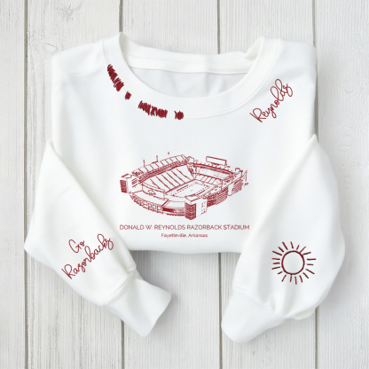 Donald W. Reynolds Razorback Stadium - Arkansas Razorbacks Distressed Monogram Chain Stitch Sweatshirt - Vintage Fan Hoodie