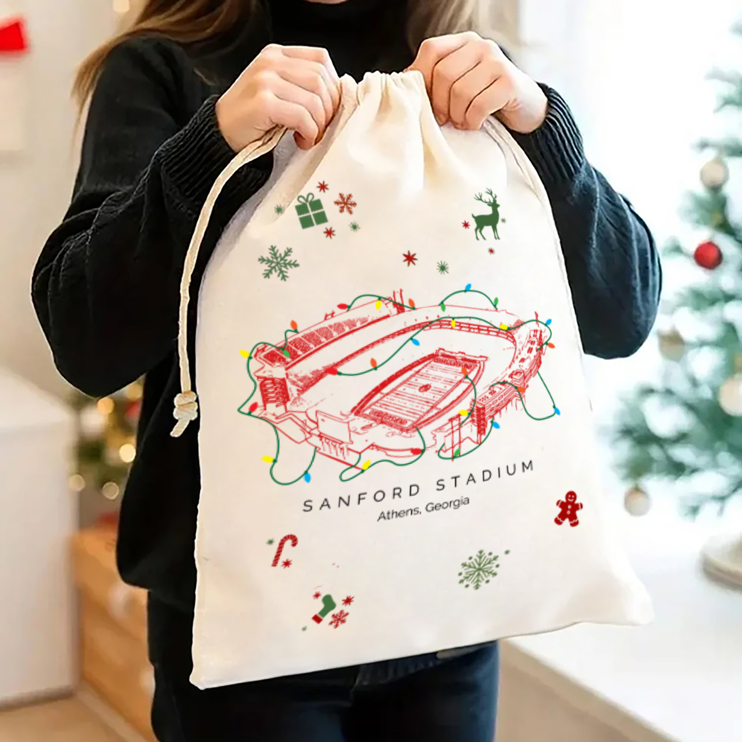 Personalized Sanford Stadium Drawstring Christmas Gift Bag, Christmas Present