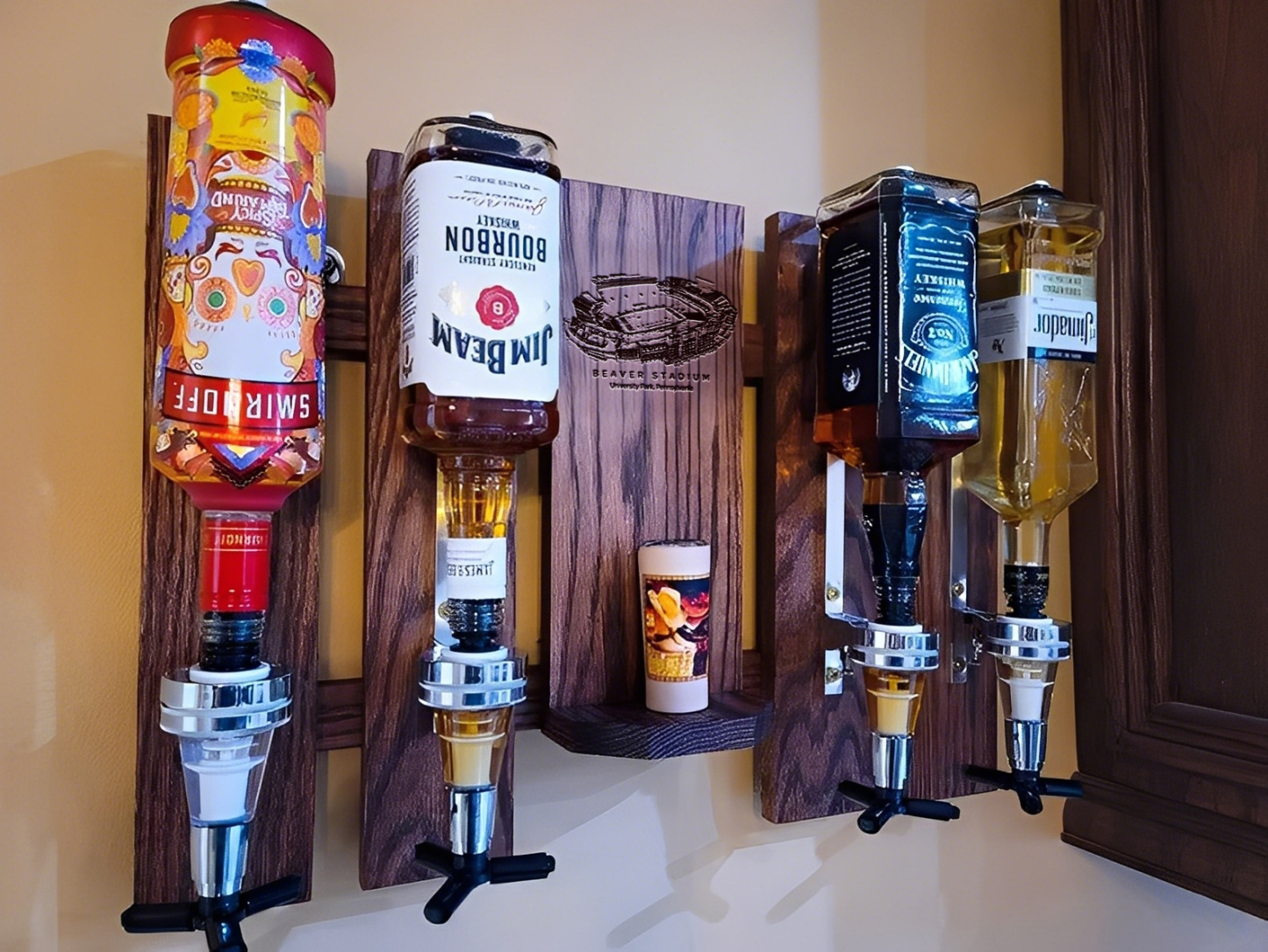Wall Mounted Liquor Dispenser - Personalized Beaver Stadium Whiskey, Tequila And Bourbon Dispenser For Bar Decor