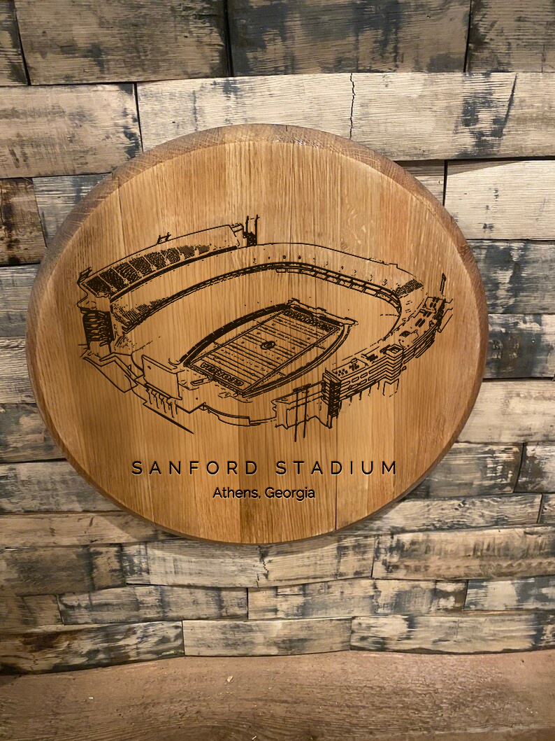 Sanford Stadium Laser-Engraved Barrel Heads
