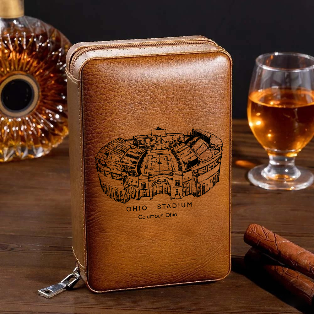 Personalized Ohio Stadium Portable Cigar Humidor Case, The Perfect Christmas Gift For Men's Cigar Lovers.