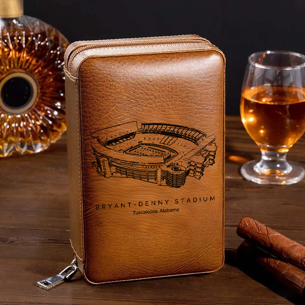 Personalized Bryant-Denny Stadium Portable Cigar Humidor Case, The Perfect Christmas Gift For Men's Cigar Lovers.