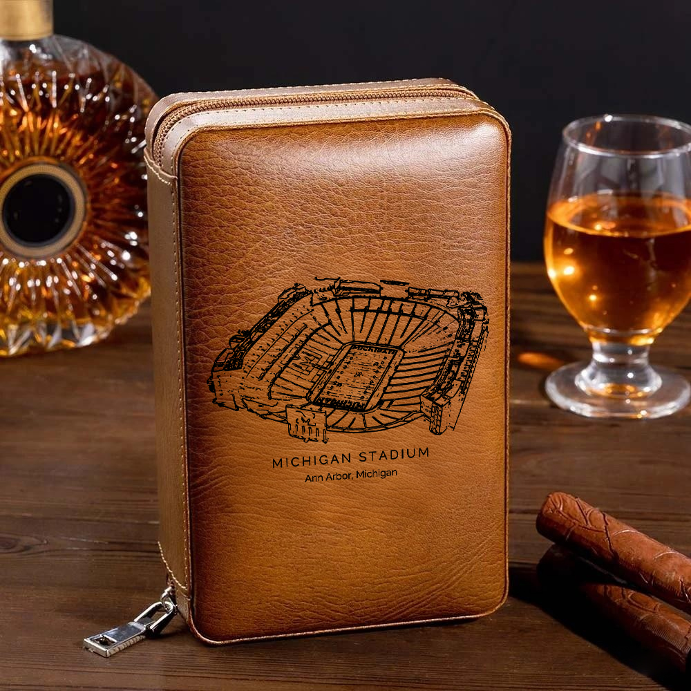 Personalized Michigan Stadium Portable Cigar Humidor Case, The Perfect Christmas Gift For Men's Cigar Lovers.