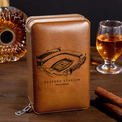 Personalized Sanford Stadium Portable Cigar Humidor Case, The Perfect Christmas Gift For Men's Cigar Lovers.