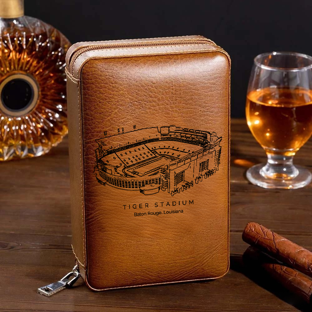 Personalized Tiger Stadium Portable Cigar Humidor Case, The Perfect Christmas Gift For Men's Cigar Lovers.
