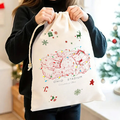 Personalized Ohio Stadium Drawstring Christmas Gift Bag, Christmas Present