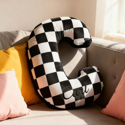 Personalized 3d Printed Racing Car Letter Checkered Flag Pattern Pillow, A Christmas Gift For Racing Enthusiasts.