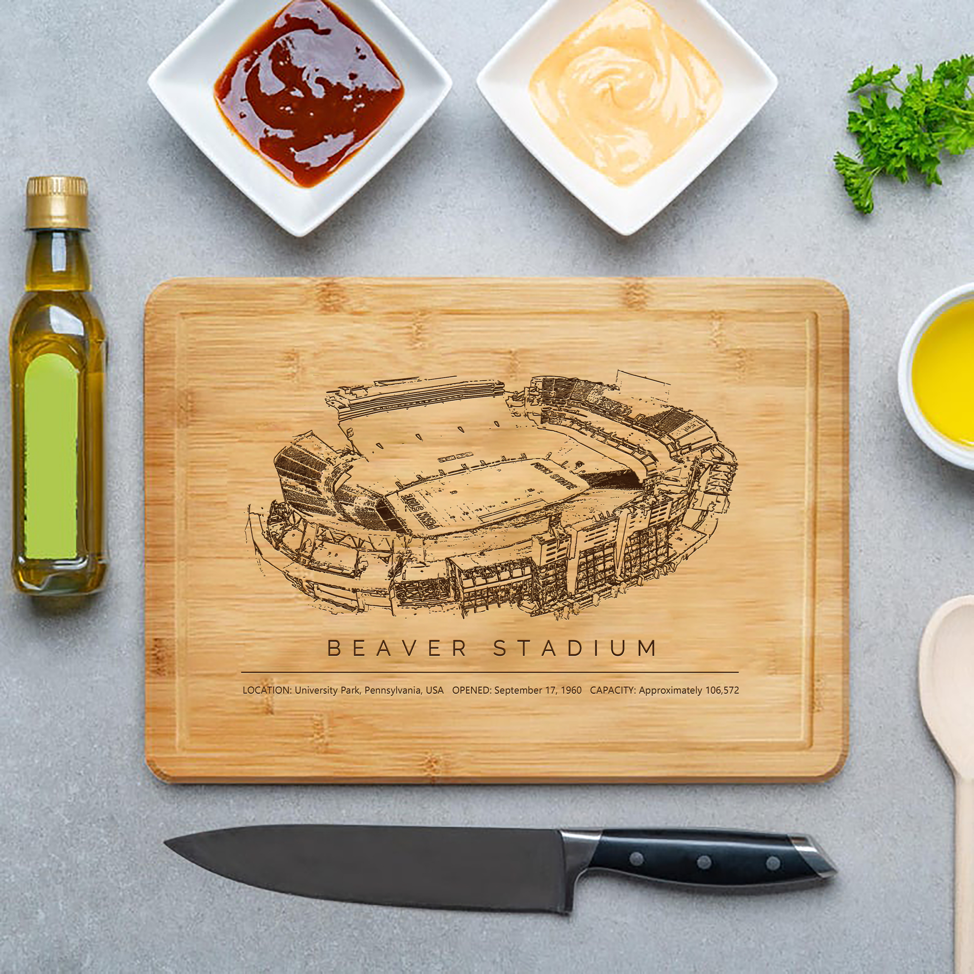 Beaver Stadium Laser Engraved Chopping Board.