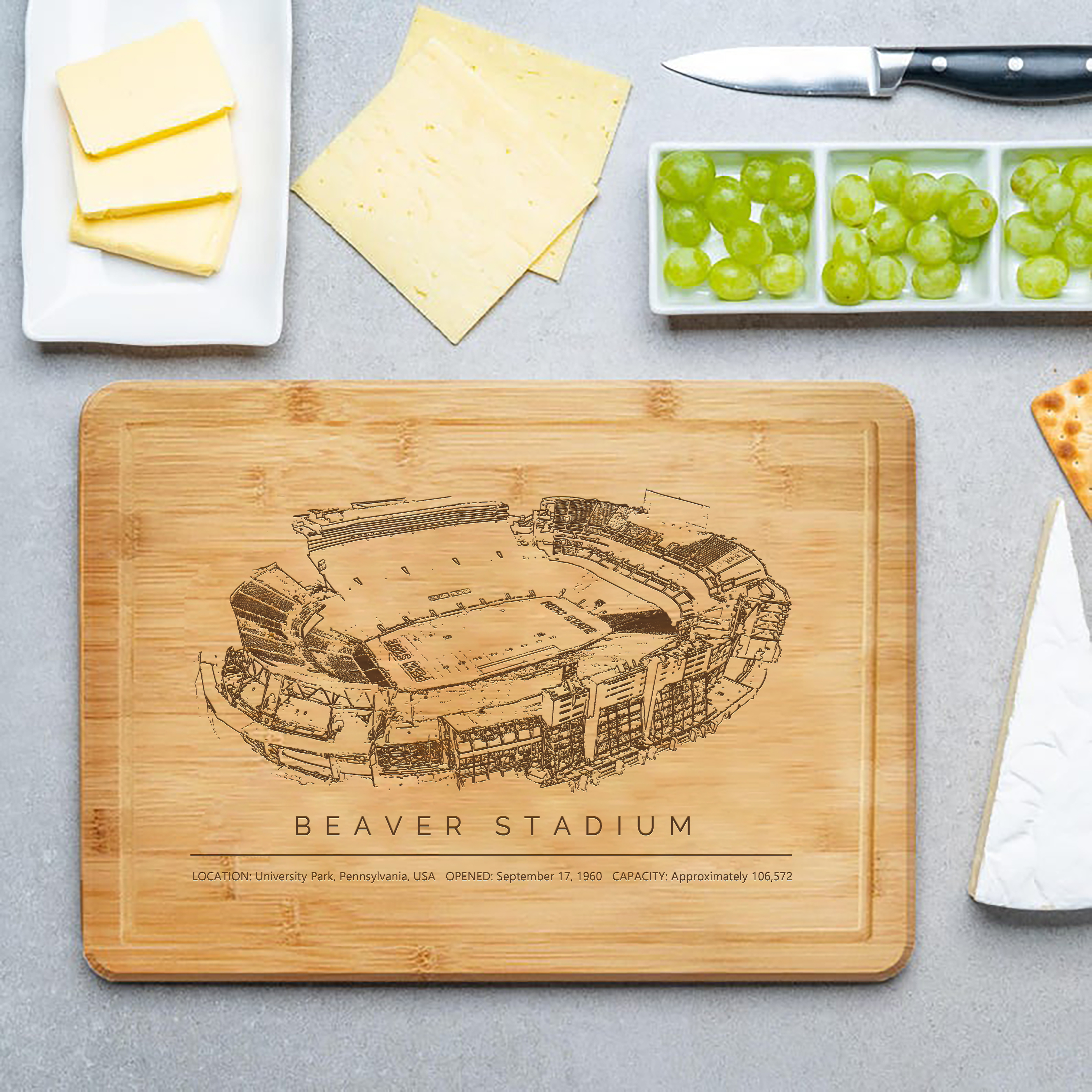 Beaver Stadium Laser Engraved Chopping Board.