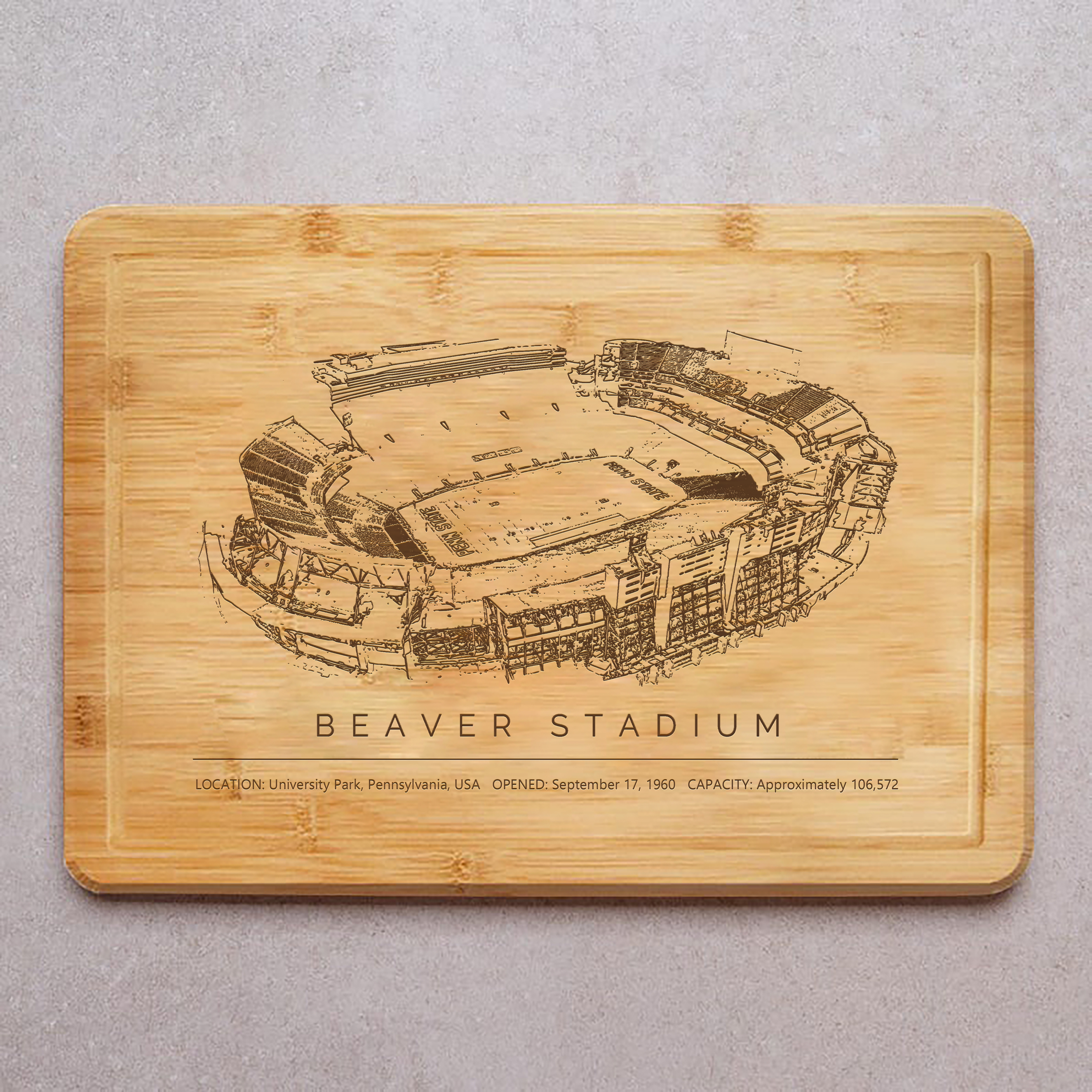 Beaver Stadium Laser Engraved Chopping Board.