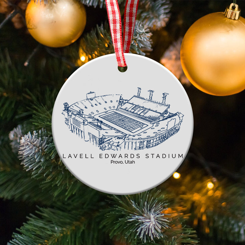 LaVell Edwards Stadium College Football Ceramic Christmas Ornament