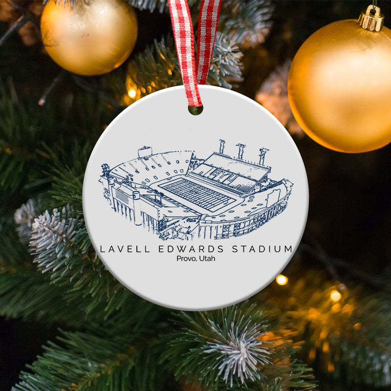 LaVell Edwards Stadium College Football Ceramic Christmas Ornament