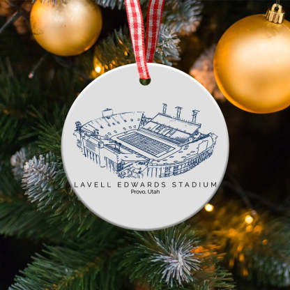 LaVell Edwards Stadium College Football Ceramic Christmas Ornament