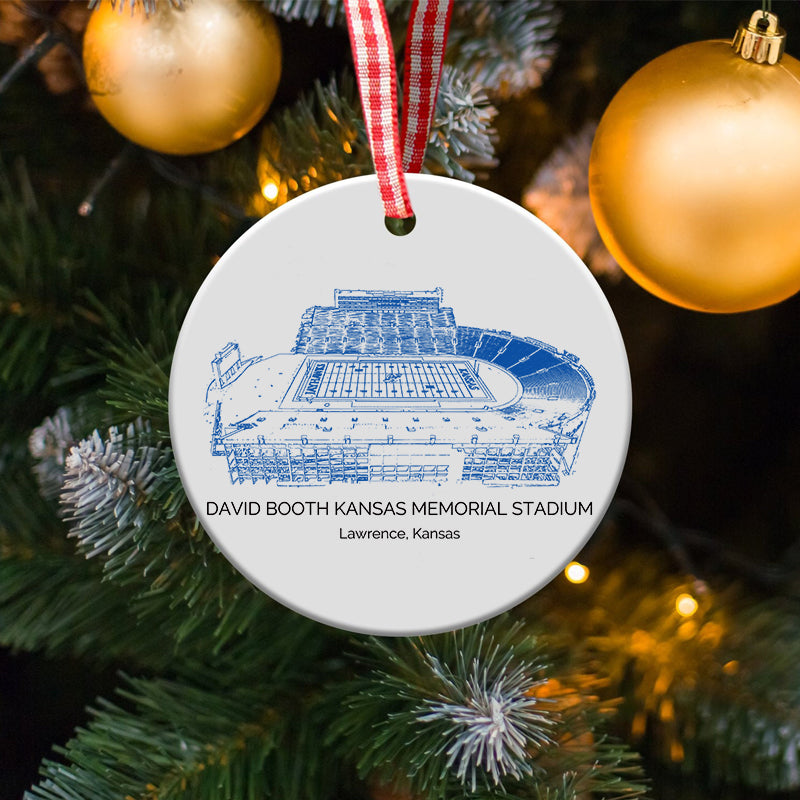 David Booth Kansas Memorial Stadium College Football Ceramic Christmas Ornament