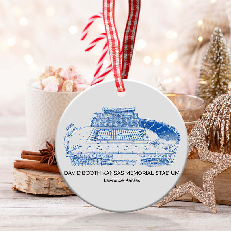 David Booth Kansas Memorial Stadium College Football Ceramic Christmas Ornament