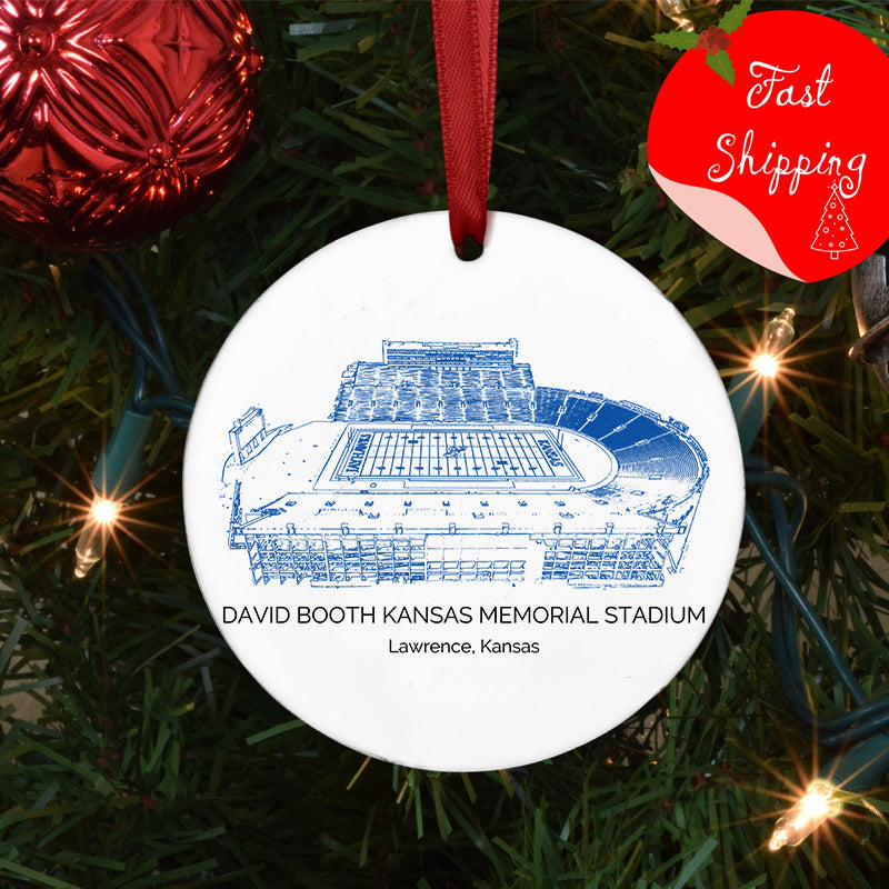 David Booth Kansas Memorial Stadium College Football Ceramic Christmas Ornament