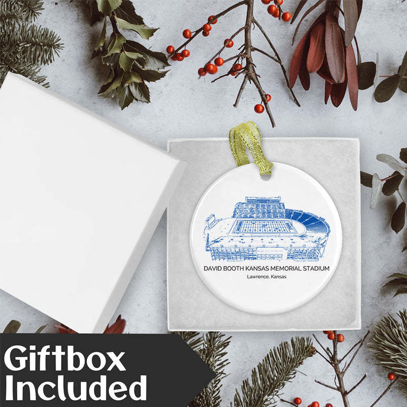 David Booth Kansas Memorial Stadium College Football Ceramic Christmas Ornament