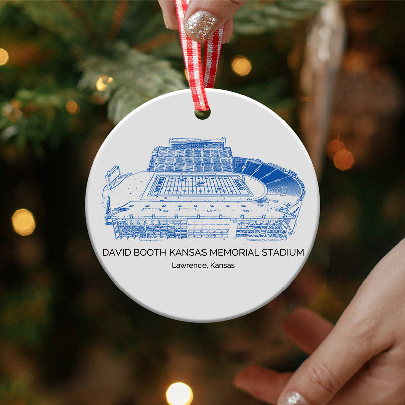 David Booth Kansas Memorial Stadium College Football Ceramic Christmas Ornament