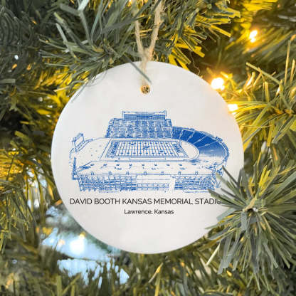 David Booth Kansas Memorial Stadium College Football Ceramic Christmas Ornament