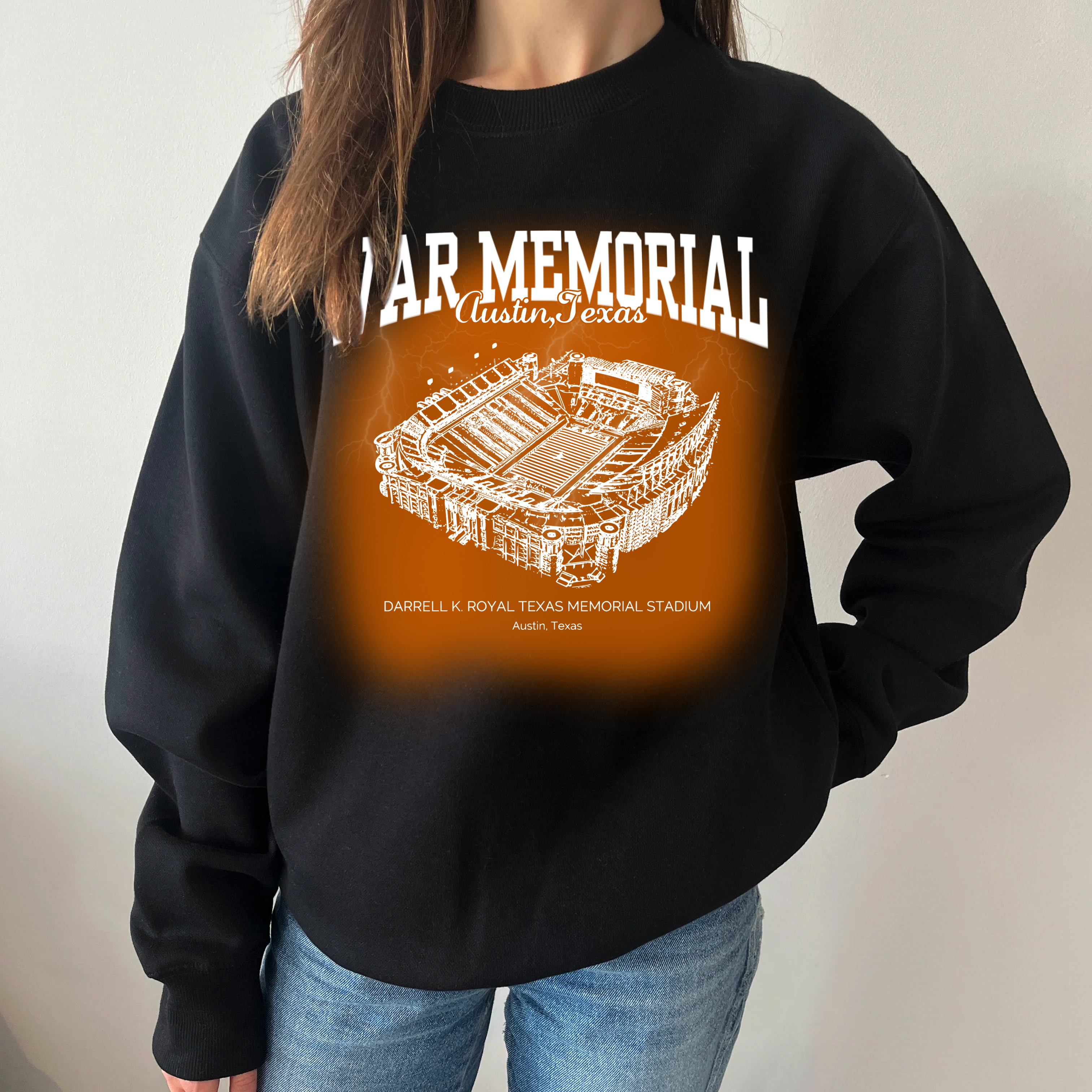 Retro Darrell K Royal–Texas Memorial Stadium - Texas Longhorns football Printing Unisex Crewneck Sweatshirt