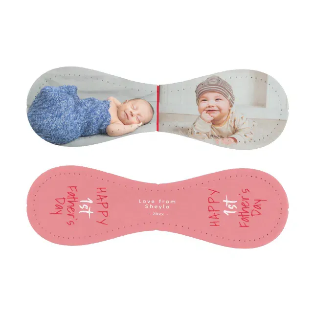 Cute 1st Father`s Day Pink Script 2 Photo Collage Baseball