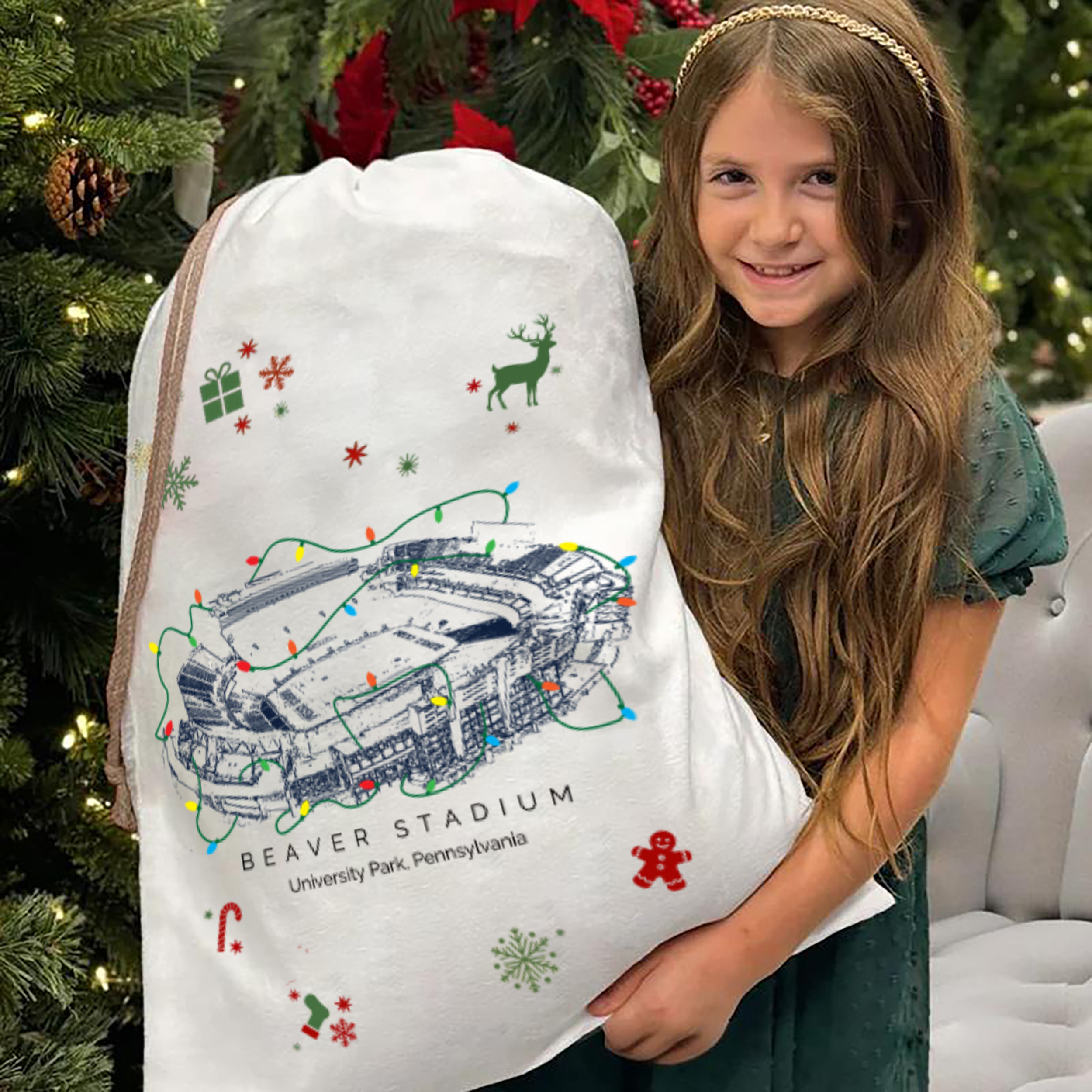 Personalized Beaver Stadium Drawstring Christmas Gift Bag, Christmas Present