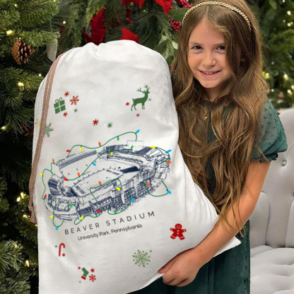 Personalized Beaver Stadium Drawstring Christmas Gift Bag, Christmas Present