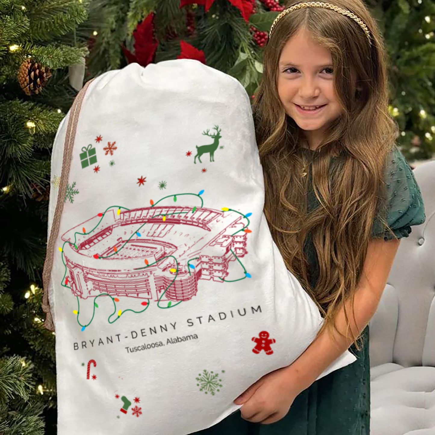 Personalized Bryant-Denny Stadium Drawstring Christmas Gift Bag, Christmas Present