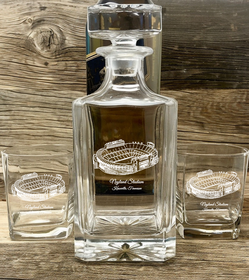 Personalized Football Stadium Whiskey Glass Bottle Set