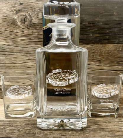 Personalized Football Stadium Whiskey Glass Bottle Set
