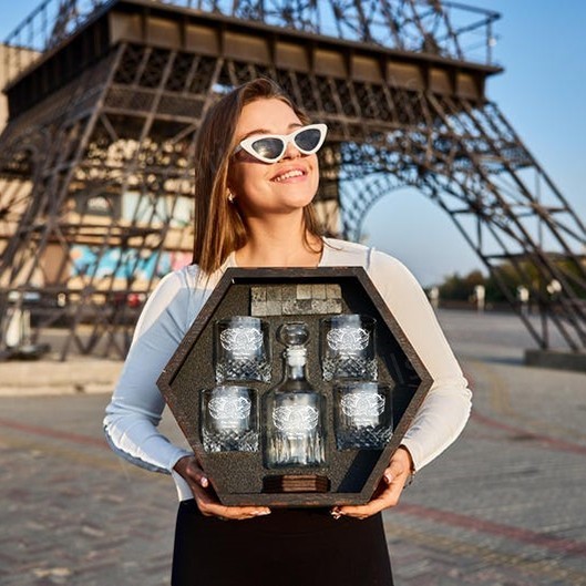 Custom Stadium Whiskey Set (Wooden Box + Decanter + 4 Glasses + 4 Coasters), Bourbon Whiskey, Christmas Gift