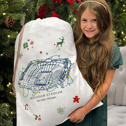 Personalized Michigan Stadium Drawstring Christmas Gift Bag, Christmas Present