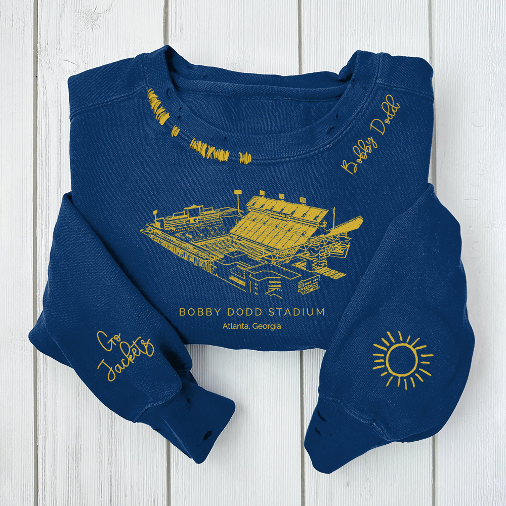 Bobby Dodd Stadium - Georgia Tech Yellow Jackets Alumni Distressed Monogram Chain Stitch Sweatshirt - Vintage Class Of 2025 Hoodie