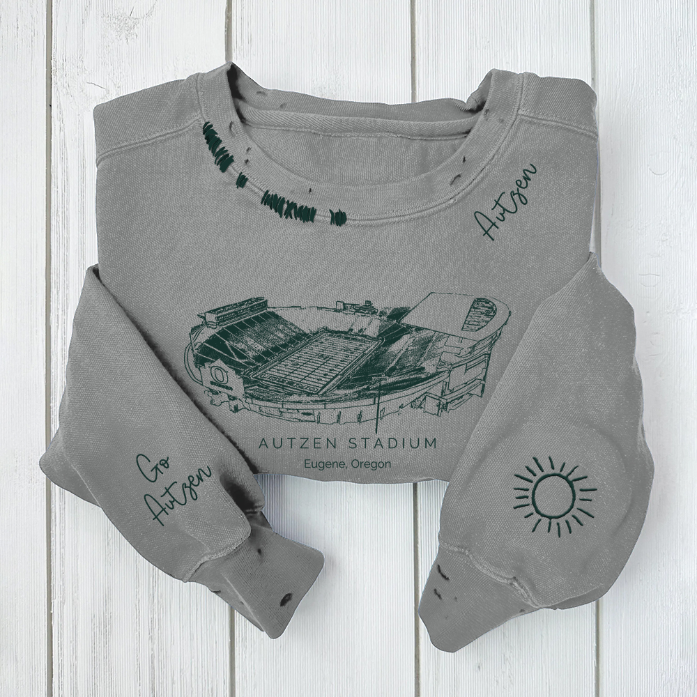 Autzen Stadium-Oregon Ducks Alumni Distressed Monogram Chain Stitch Sweatshirt-Vintage Class of 2025 Hoodie