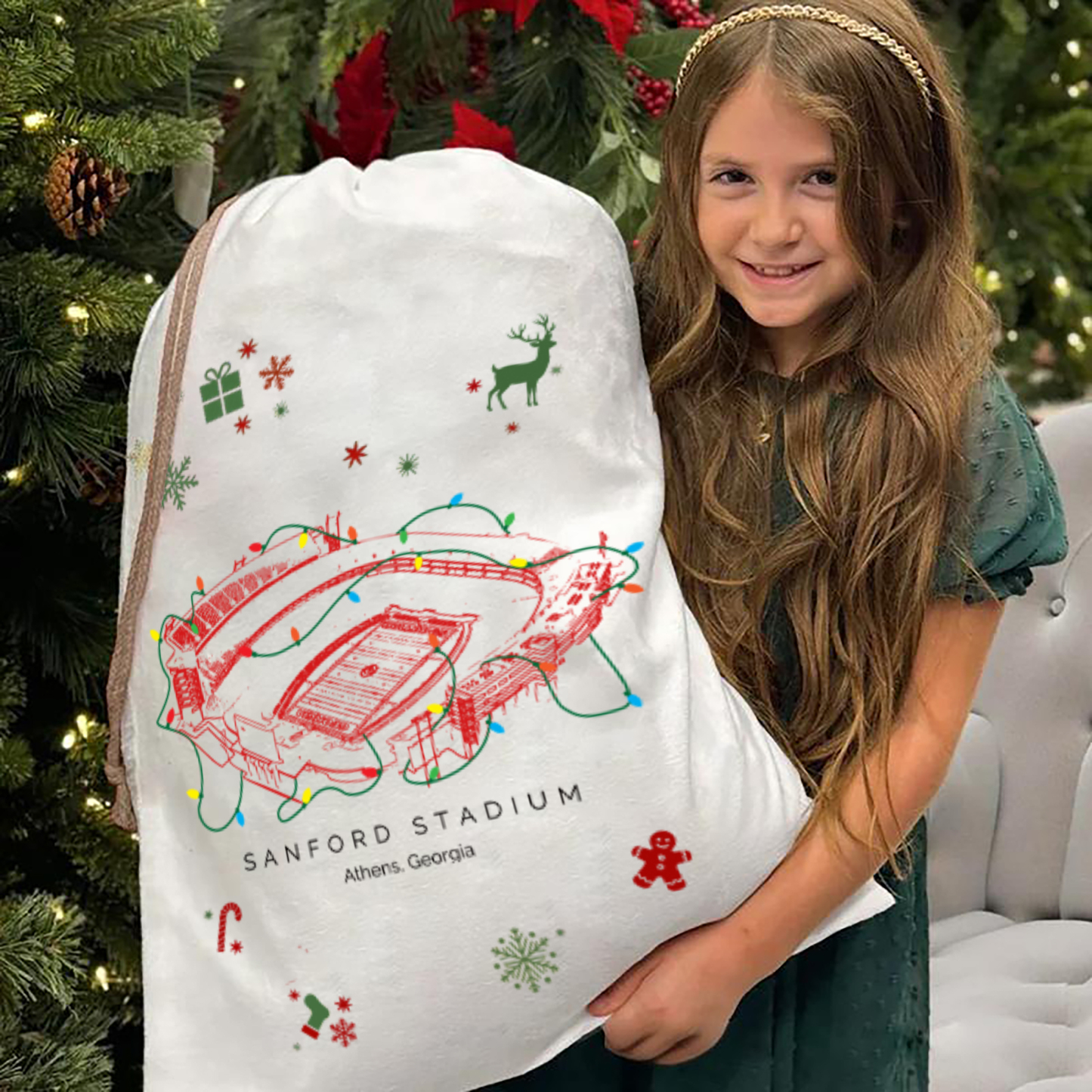 Personalized Sanford Stadium Drawstring Christmas Gift Bag, Christmas Present