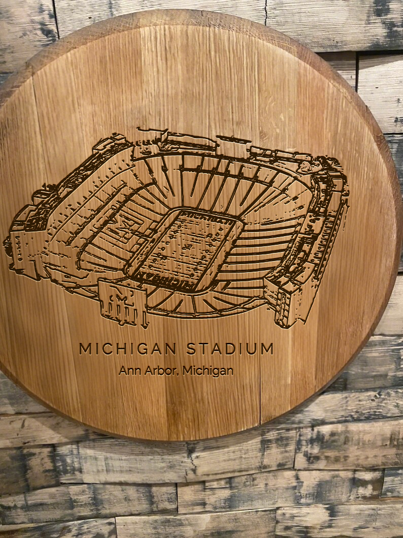 Michigan Stadium Laser-Engraved Barrel Heads