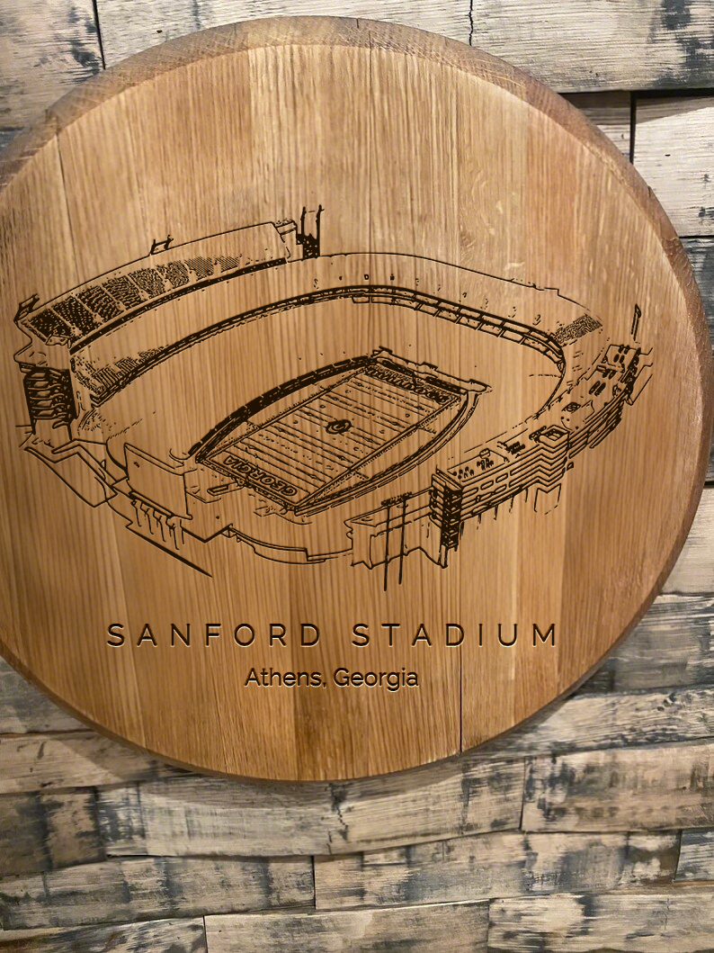 Sanford Stadium Laser-Engraved Barrel Heads
