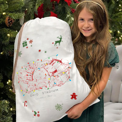 Personalized Ohio Stadium Drawstring Christmas Gift Bag, Christmas Present