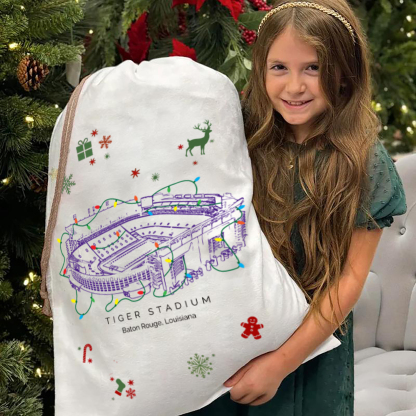 Personalized Tiger Stadium Drawstring Christmas Gift Bag, Christmas Present