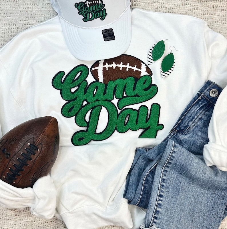 Football Game Day Chenille Patch Crewneck Sweatshirt