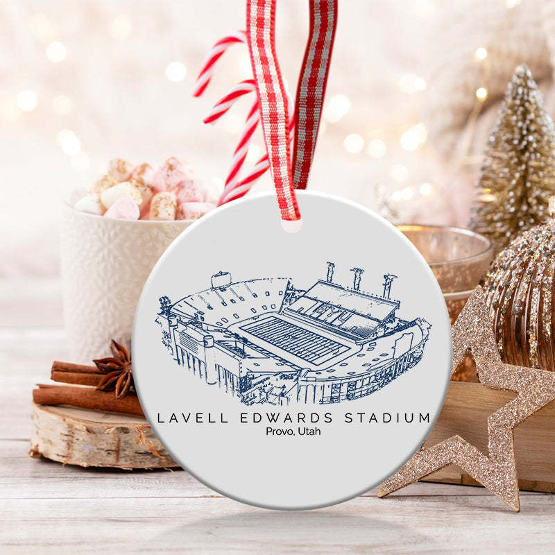 LaVell Edwards Stadium College Football Ceramic Christmas Ornament