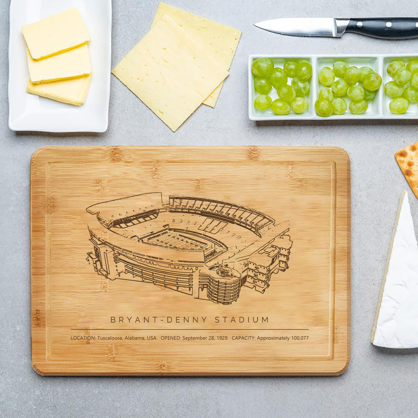 Bryant-Denny Stadium Laser Engraved Chopping Board.