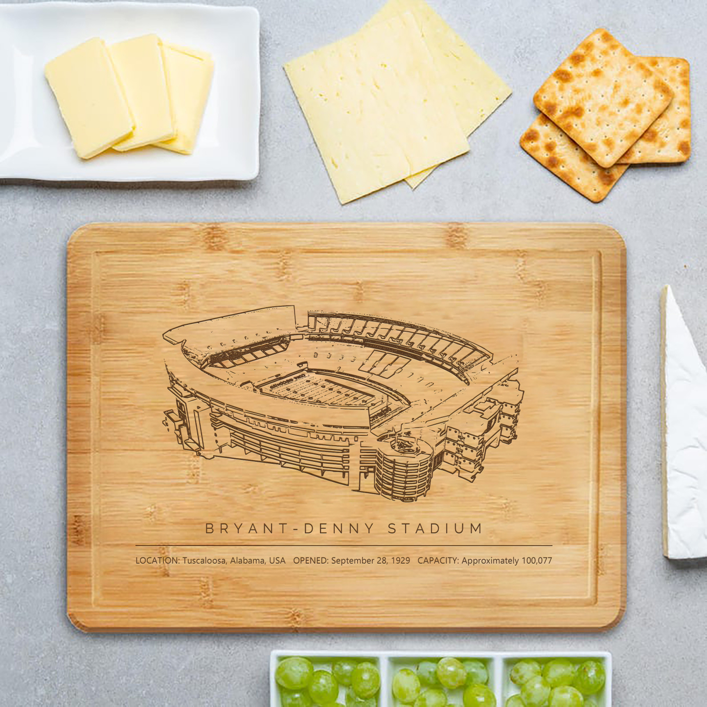 Bryant-Denny Stadium Laser Engraved Chopping Board.