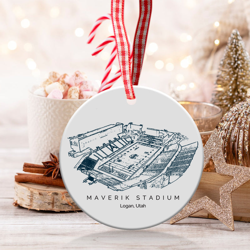 Maverik Stadium College Football Ceramic Christmas Ornament
