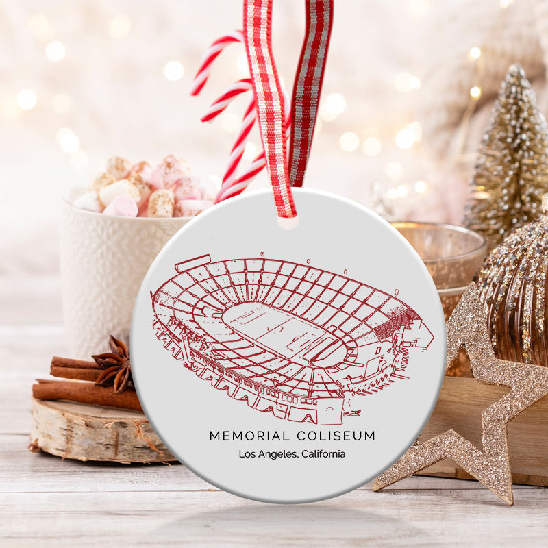 Los Angeles Memorial Coliseum College Football Ceramic Christmas Ornament