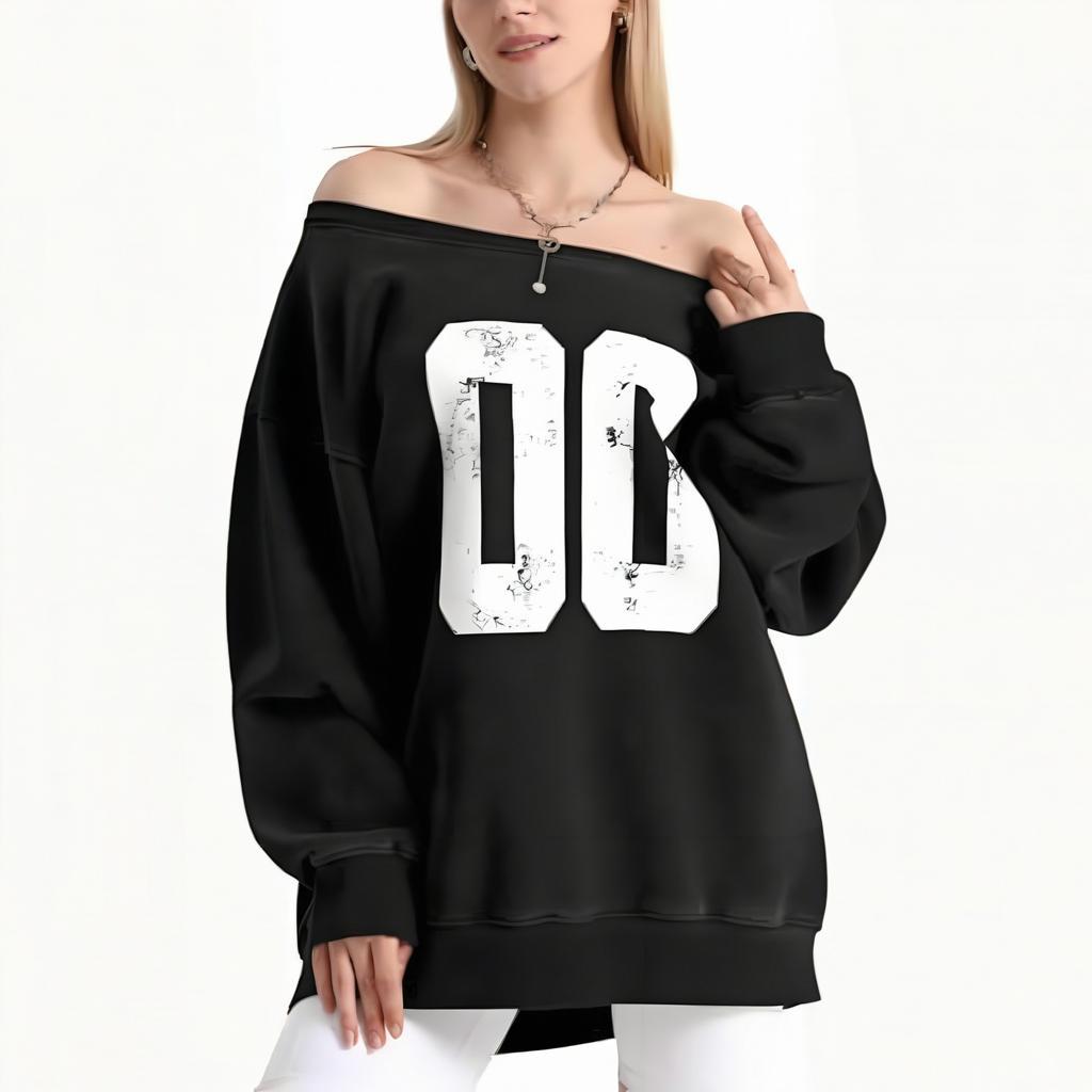 Women's Sports Number Off-The-Shoulder Pullover Sweatshirt