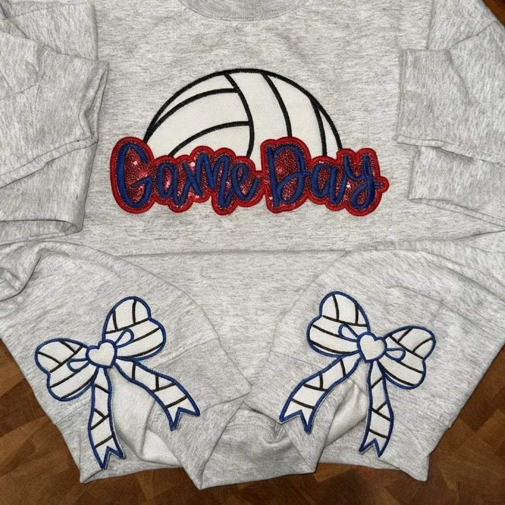 Personalized Volleyball Game Day Sweatshirt With Side Bows Volleyball Coquette Bows Sweatshirt