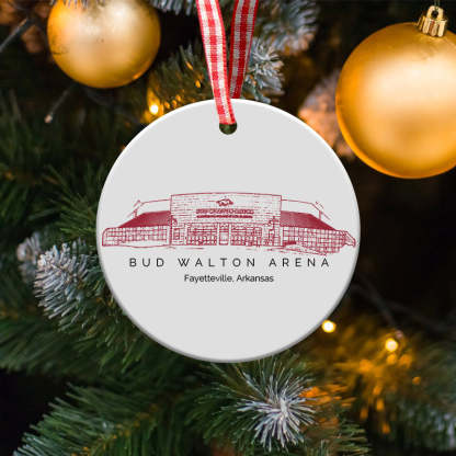 Bud Walton Arena College Football Ceramic Christmas Ornament